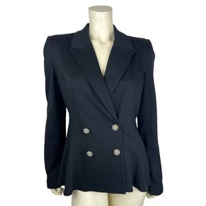 NEW Rachel Parcell Black Ponte Knit Blazer 10 Double Breasted Studded Button